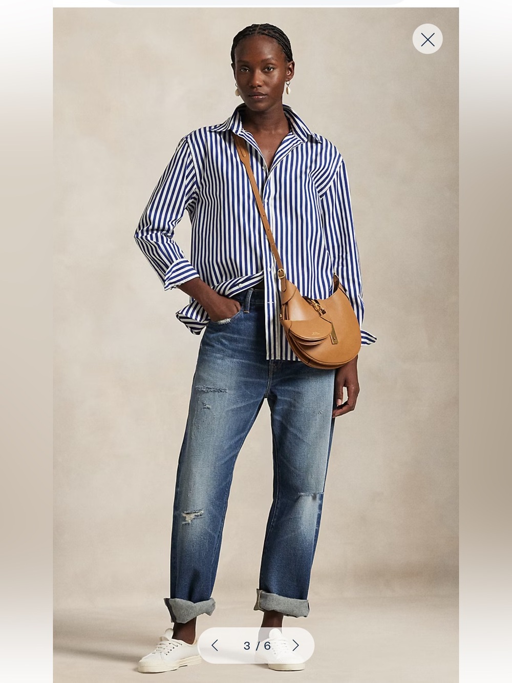 Reformation boxy cropped striped white blue shirt S cotton - Picture 4 of 10
